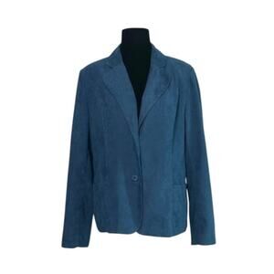 Leslie Fay Blue Vegan Faux Suede 2 Button Blazer Jacket size medium